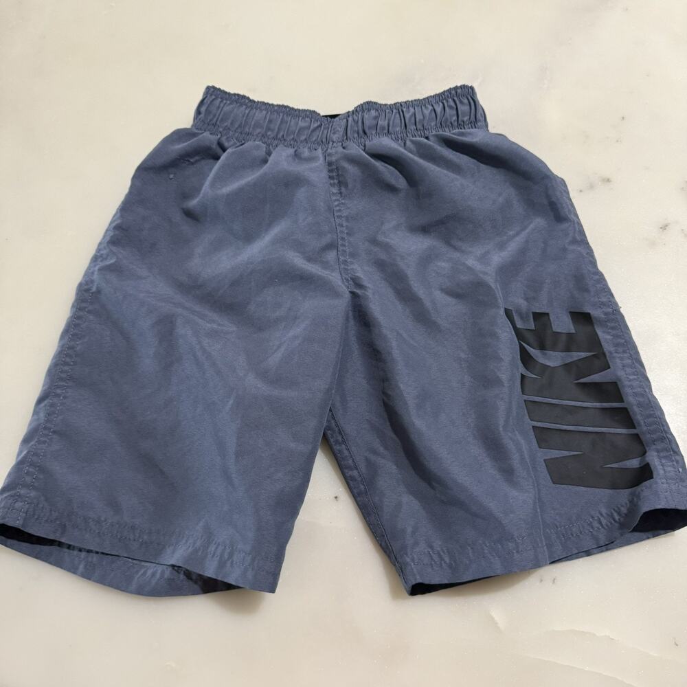 Nike Swim Trunks Youth Boy's 7 Swoosh Lined Navy Blue Shorts Big Logo